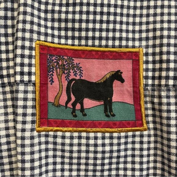 The Quacker Factory M long sleeve button down shirt gingham farm animals blue - Picture 7 of 8